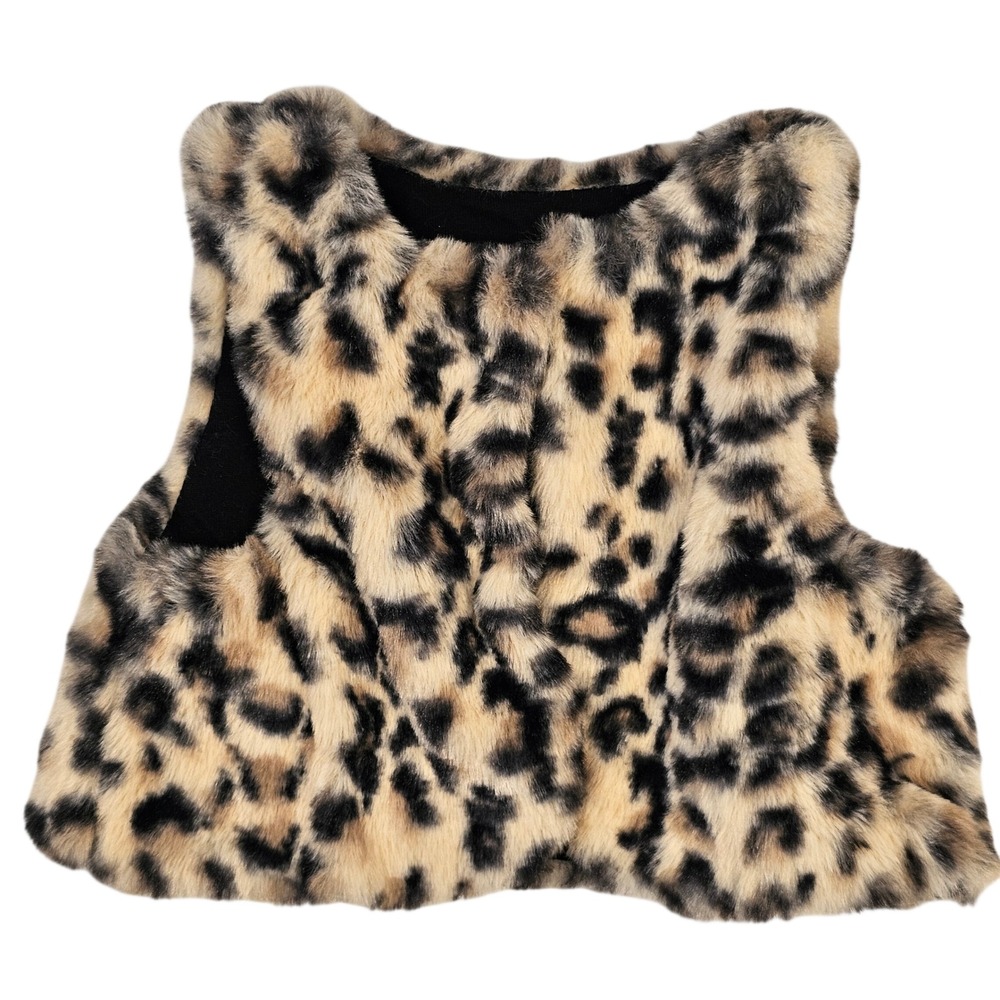 Baby Leopard Print Faux Fur Vest 3M Animal Print Sleeveless Jacket Brown Black